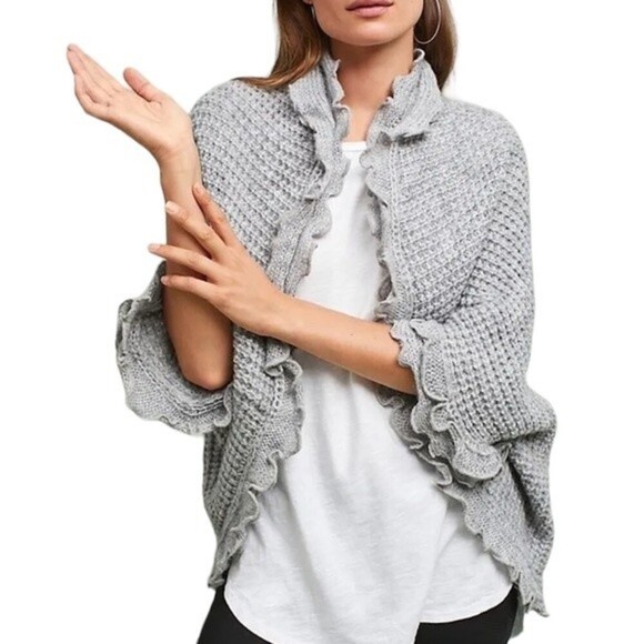 Moth gray wool blend rocia ruffled cardigan size large - Picture 1 of 7